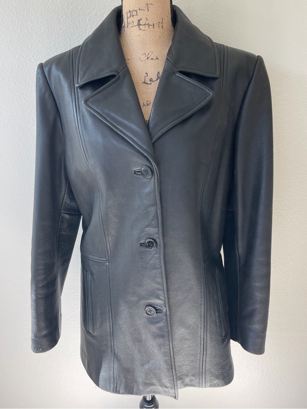 Jones New York Black Leather Button-Front Jacket
